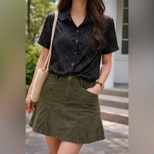 FRENCH CUFF | Olive Green Corduroy A-Line Skirt